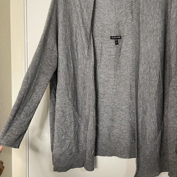 Eileen Fisher Gray Casual wool blend knit cardigan sweater with pockets size M - Picture 3 of 8